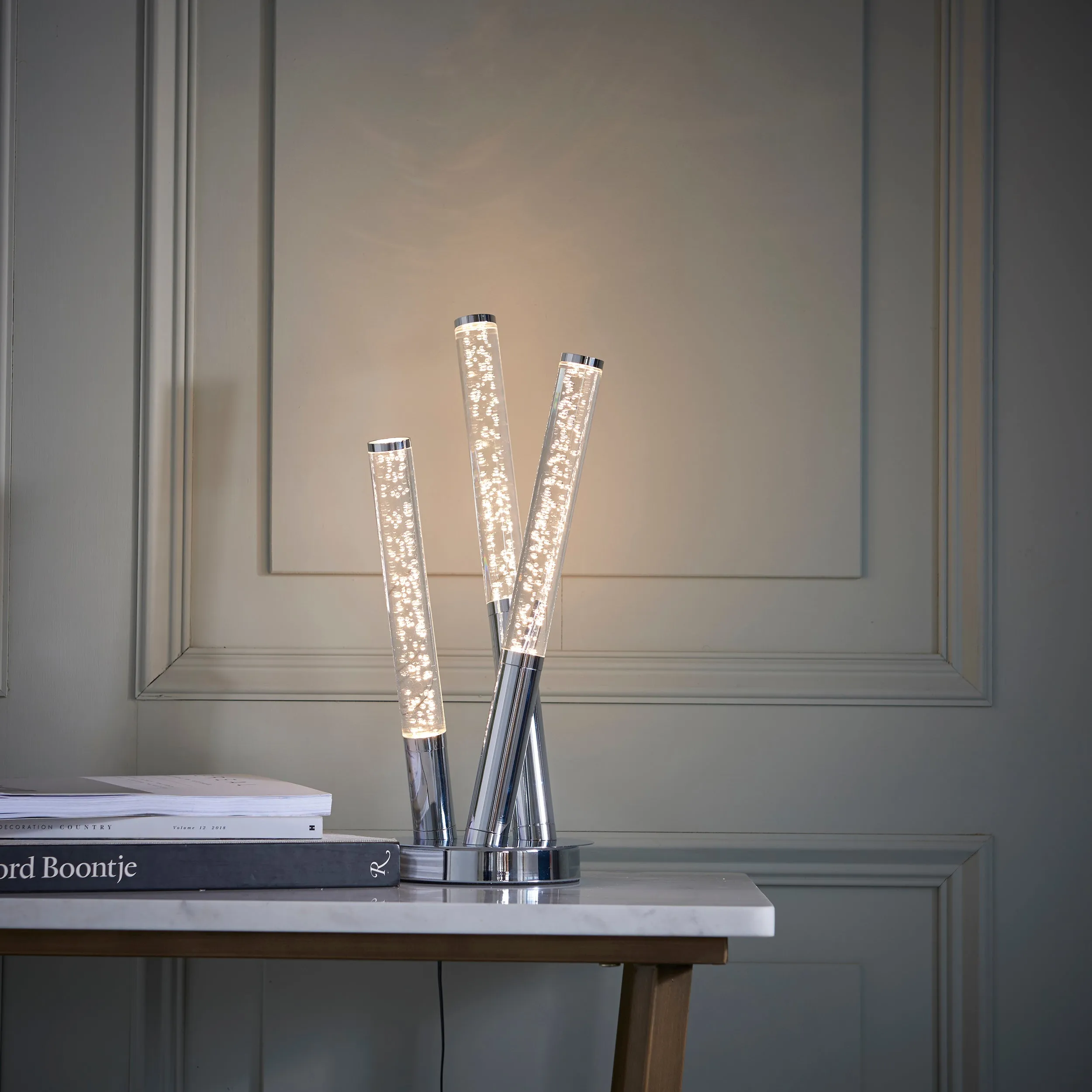 Endon 76771 Glacier 3lt Table Polished stainless steel & clear bubble acrylic 3 x 1.35W LED (SMD 2835) Warm White