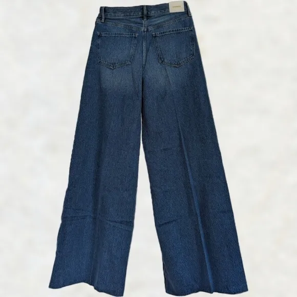 Express High Waist Medium Wash Raw Hem Wide Leg Cotton Denim Jeans 6R 32&quot; Inseam