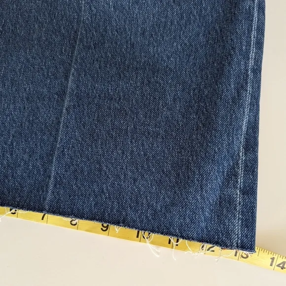 Express High Waist Medium Wash Raw Hem Wide Leg Cotton Denim Jeans 6R 32&quot; Inseam