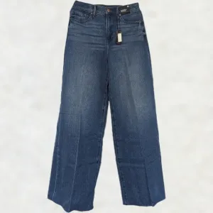 Express High Waist Medium Wash Raw Hem Wide Leg Cotton Denim Jeans 6R 32&quot; Inseam