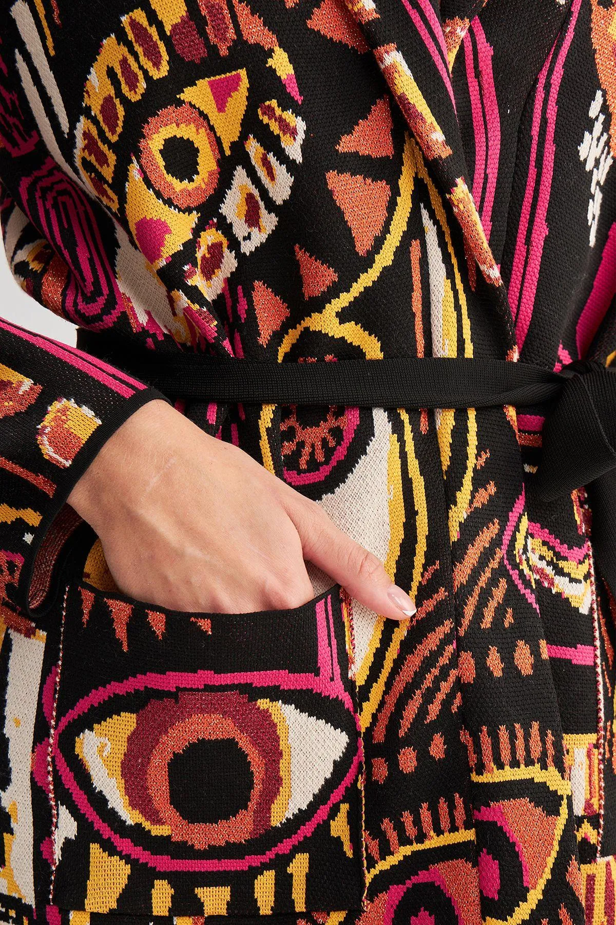Eye Patterned Orange Knitwear Cardigan