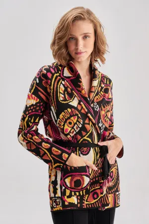 Eye Patterned Orange Knitwear Cardigan