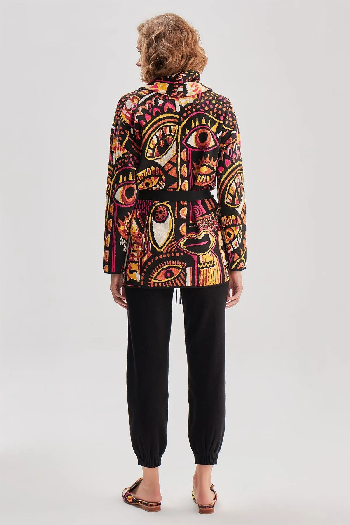 Eye Patterned Orange Knitwear Cardigan