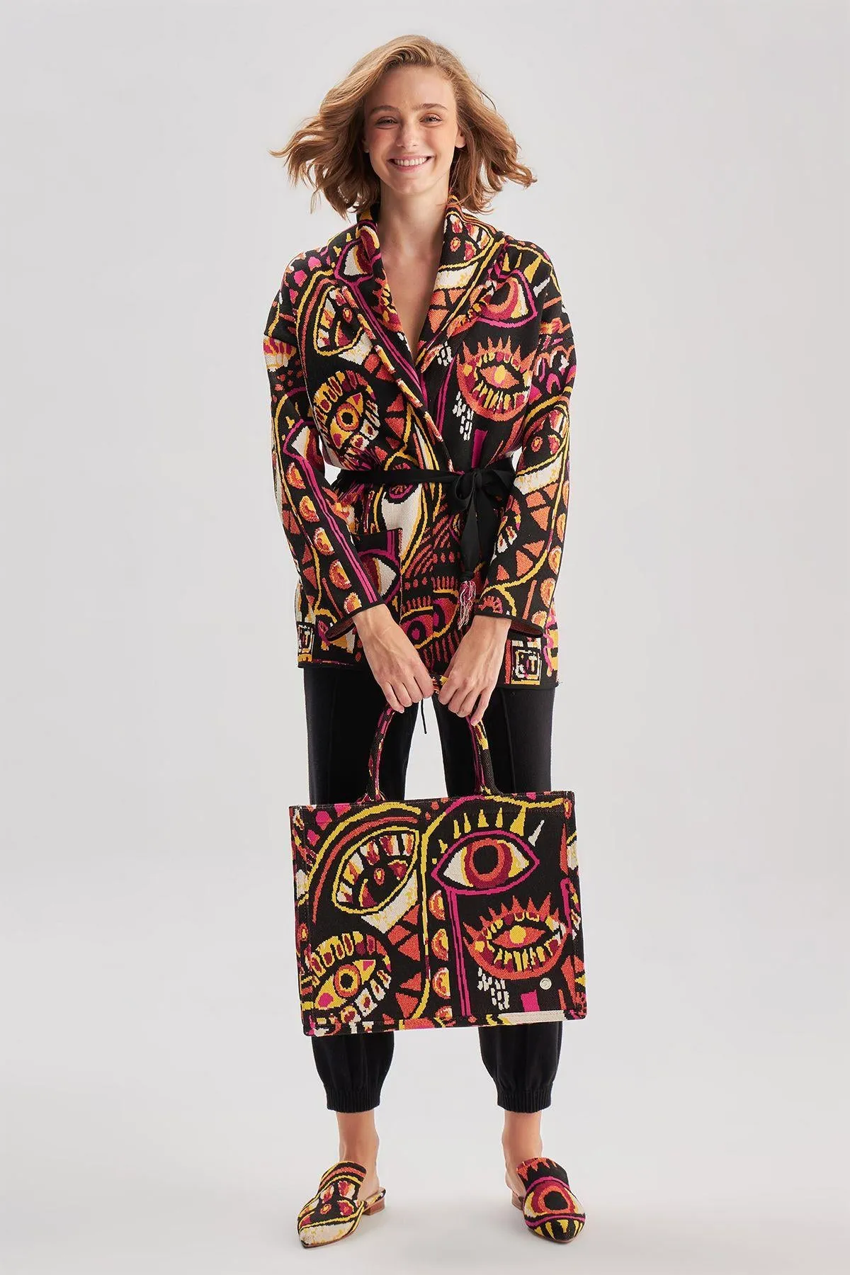 Eye Patterned Orange Knitwear Cardigan