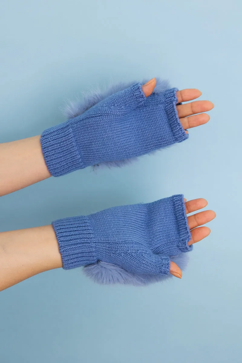 Faux Fur Trim Fingerless Knit Mittens - 6 colors