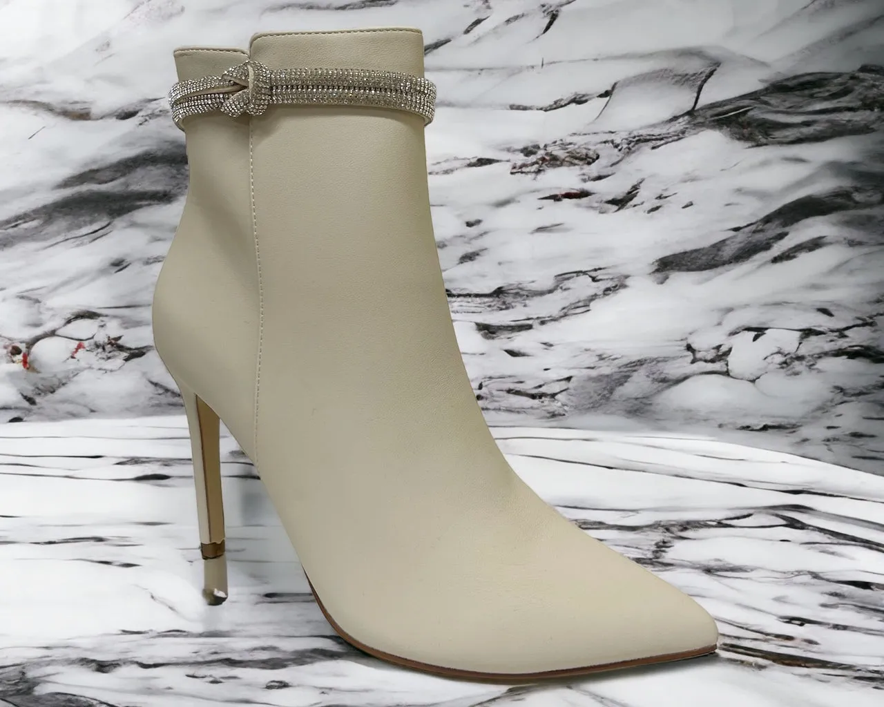 Faux Leather Pointed Toe Ankle Boots