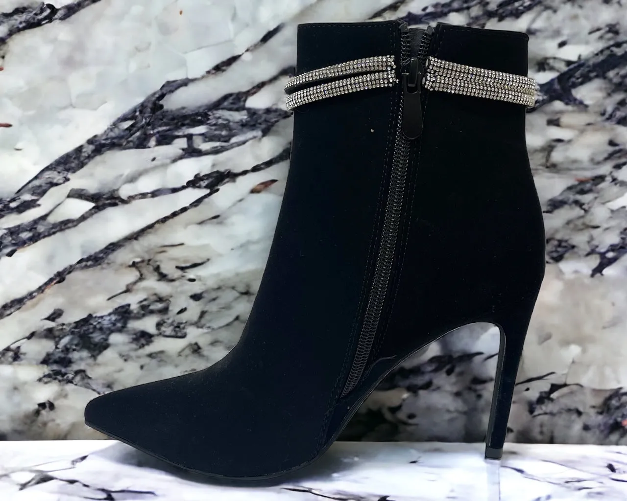 Faux Leather Pointed Toe Ankle Boots