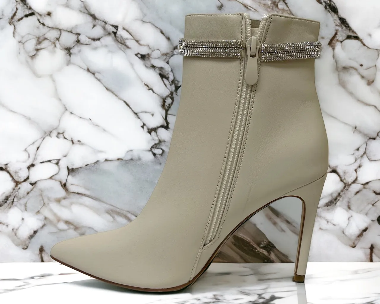 Faux Leather Pointed Toe Ankle Boots