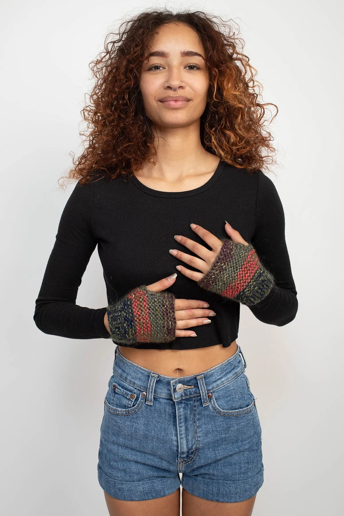 Faux Mohair Stripe Mini Palm Warmer