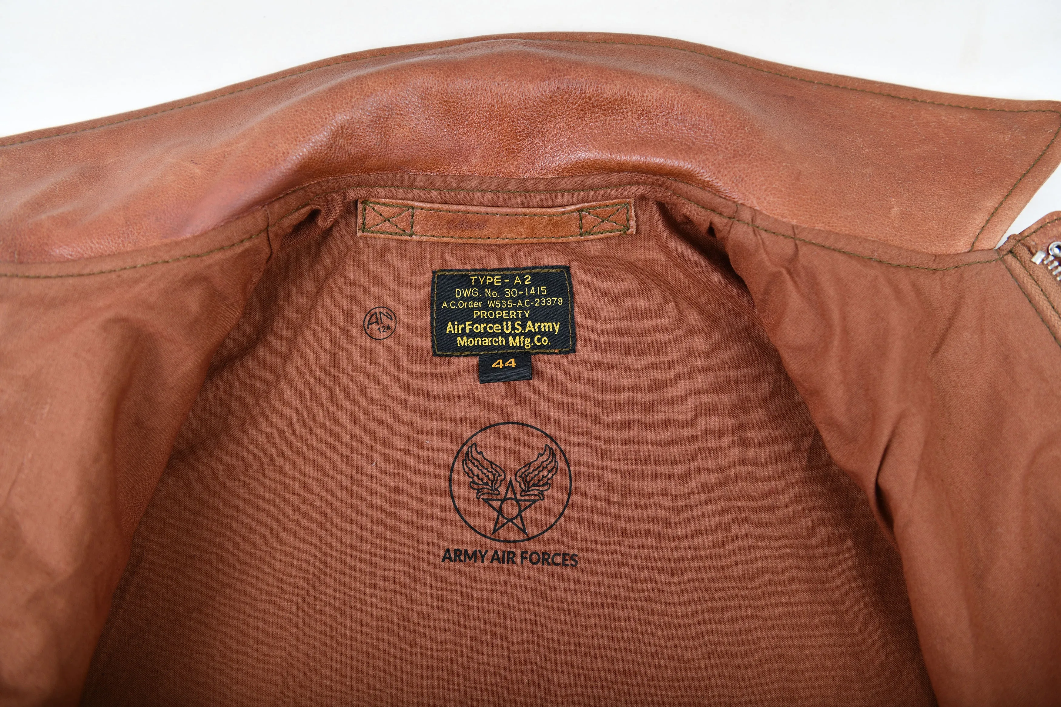 FiveStar Leather Men A2 Repro Monarch Mfg. Co. DWG. No. 301415 A.C. Order W535-A.C-23378 Visky Horsehide