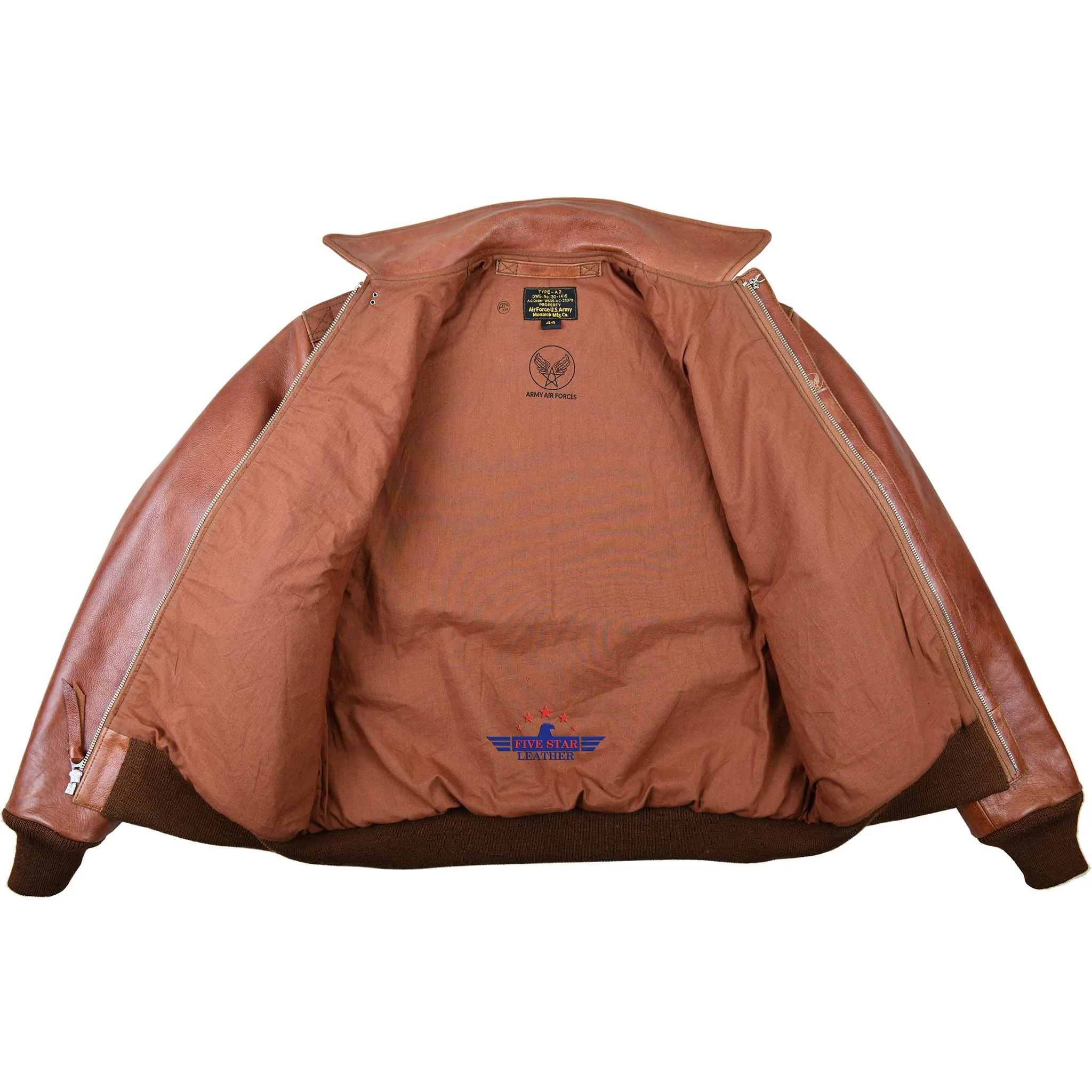FiveStar Leather Men A2 Repro Monarch Mfg. Co. DWG. No. 301415 A.C. Order W535-A.C-23378 Visky Horsehide