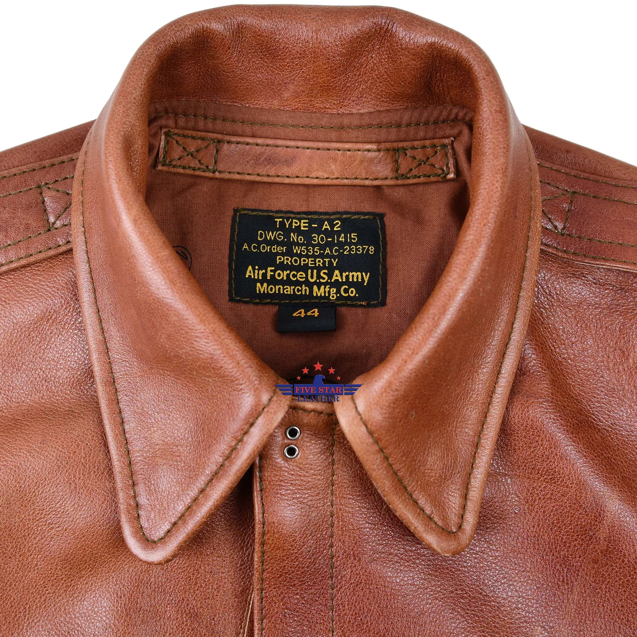 FiveStar Leather Men A2 Repro Monarch Mfg. Co. DWG. No. 301415 A.C. Order W535-A.C-23378 Visky Horsehide