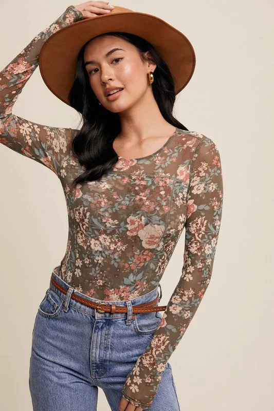 Floral Print Mesh Corset Top