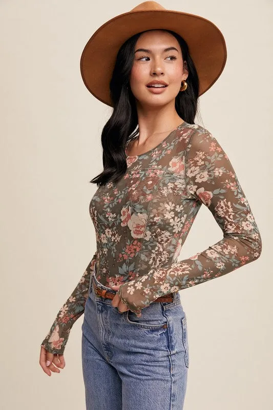 Floral Print Mesh Corset Top