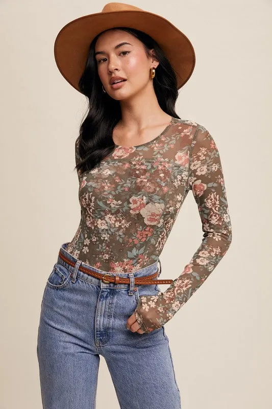 Floral Print Mesh Corset Top