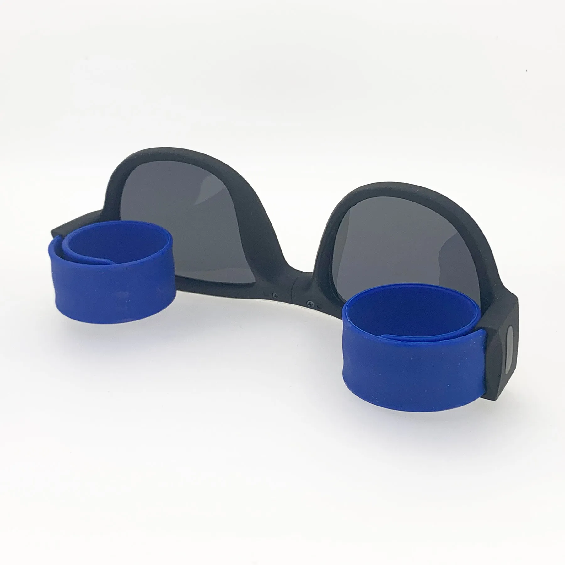 Folding Sunglasses with Slap Bracelet Arms - BLUE ARMS / POLARIZED LENSES