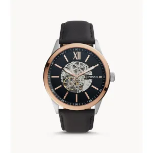 Fossil Automatic Men's Watch Gold Plated Leather Strap - BQ2383