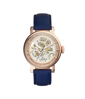 Fossil Original Boyfriend Blue Leather Strap Skeleton Dial Automatic Watch for Ladies - ME3086