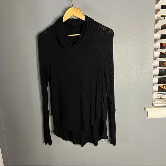 Free people black thermal cowl neck tunic sweater