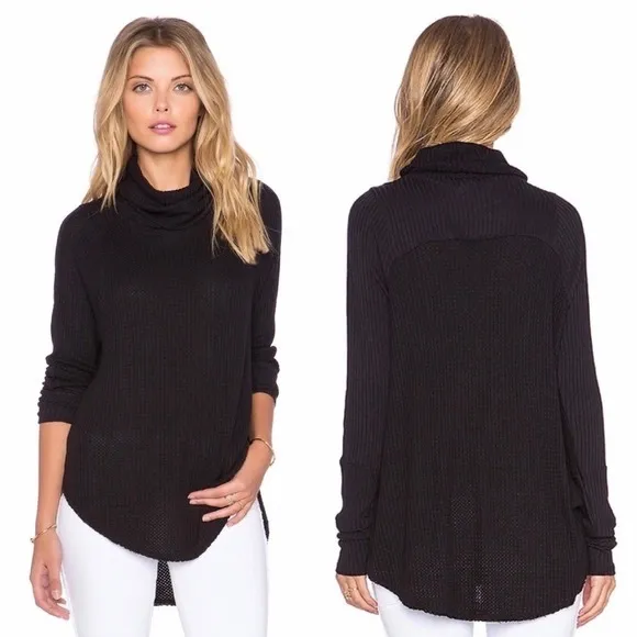 Free people black thermal cowl neck tunic sweater
