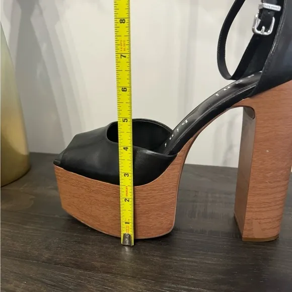 Gianni Bini Fenix Leather Woodgrain Platform Peep Toe Pumps Heels Size 11 NEW