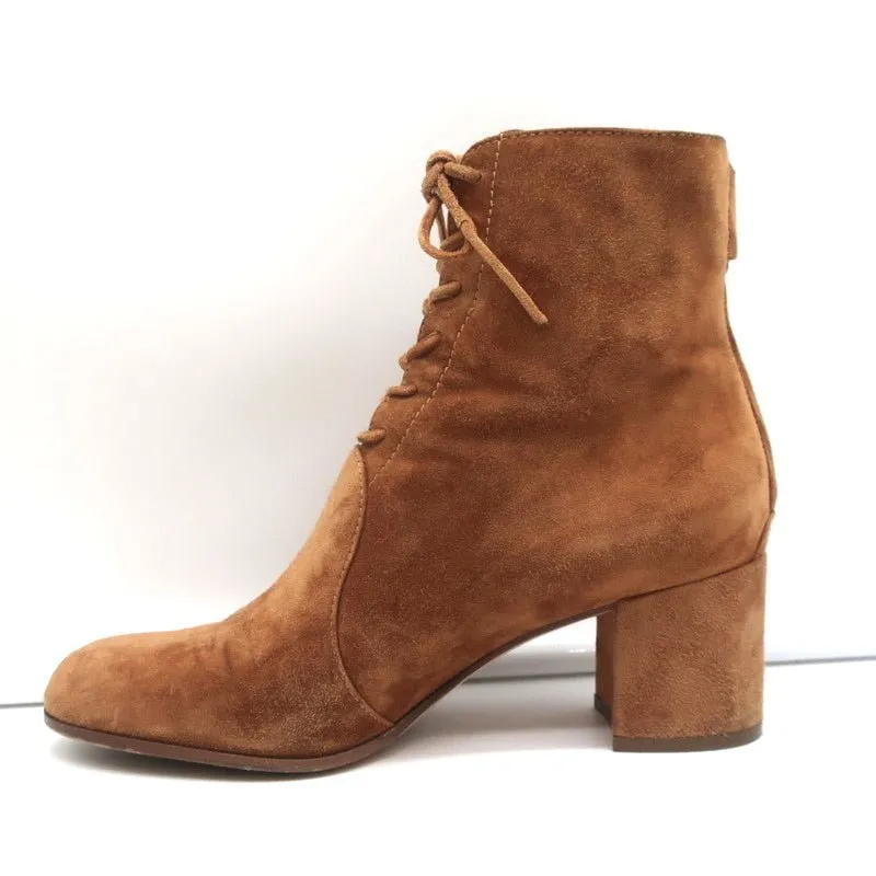Gianvito Rossi Lace-Up Ankle Boots Brown Suede Size 38 Mid-Heel Booties