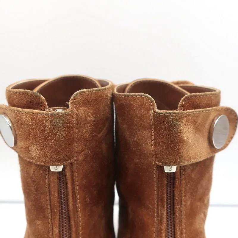 Gianvito Rossi Lace-Up Ankle Boots Brown Suede Size 38 Mid-Heel Booties