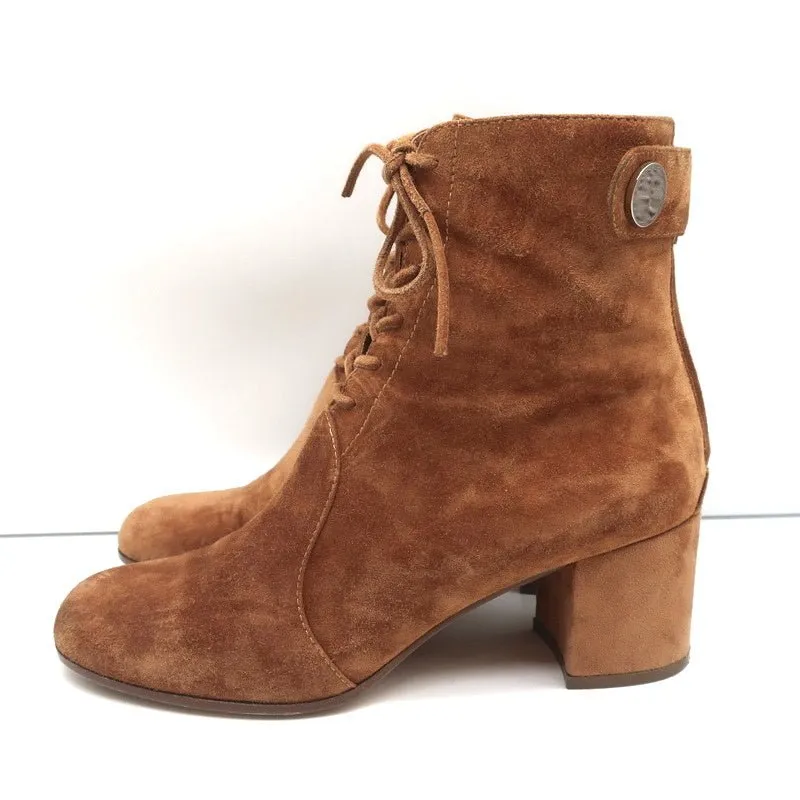 Gianvito Rossi Lace-Up Ankle Boots Brown Suede Size 38 Mid-Heel Booties