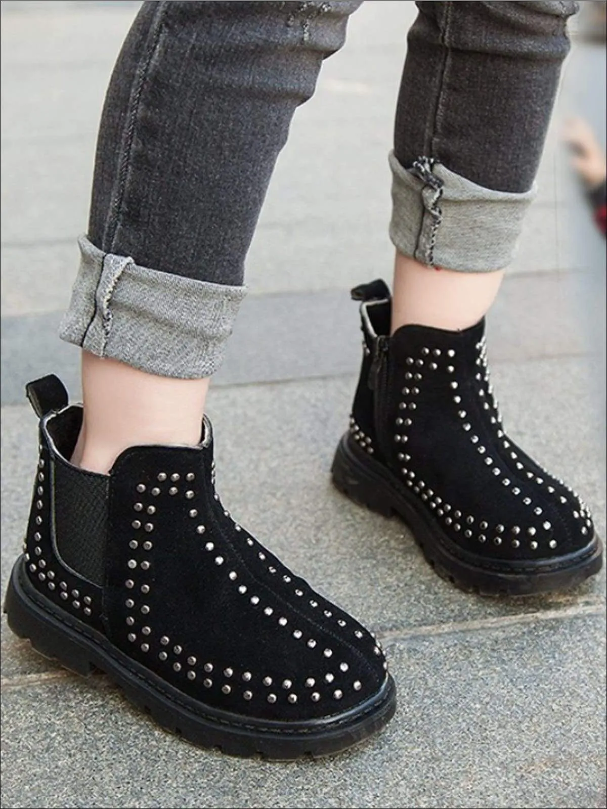 Girls Fall Studded Suede Ankle Booties By Liv and Mia