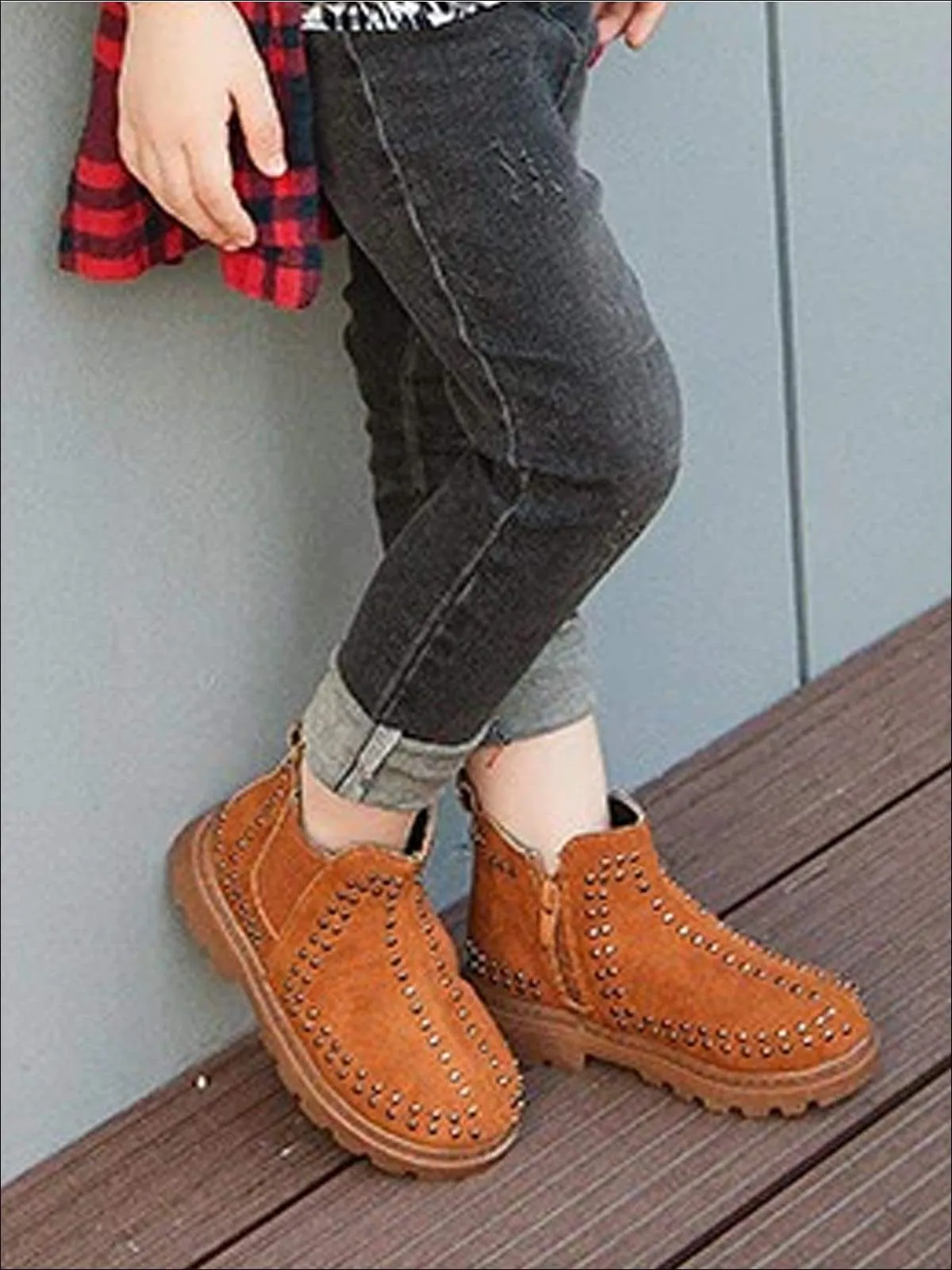 Girls Fall Studded Suede Ankle Booties By Liv and Mia