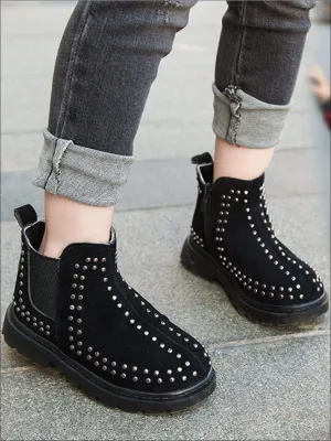 Girls Fall Studded Suede Ankle Booties By Liv and Mia