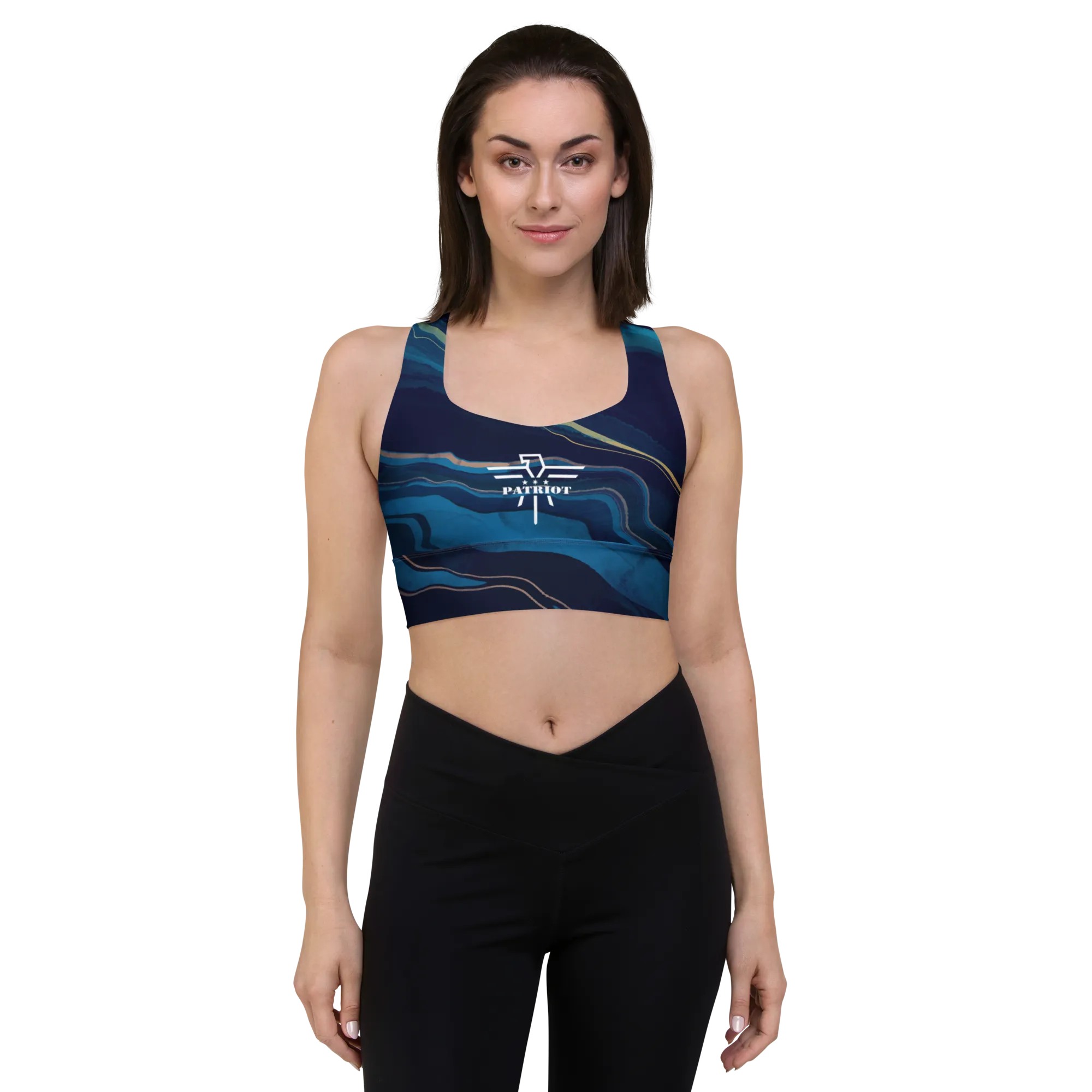 Gold/Navy Patriot Star Longline sports bra
