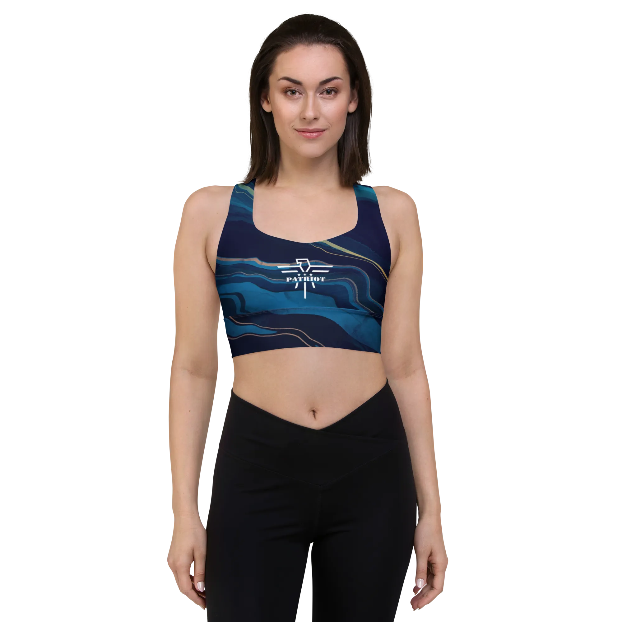 Gold/Navy Patriot Star Longline sports bra