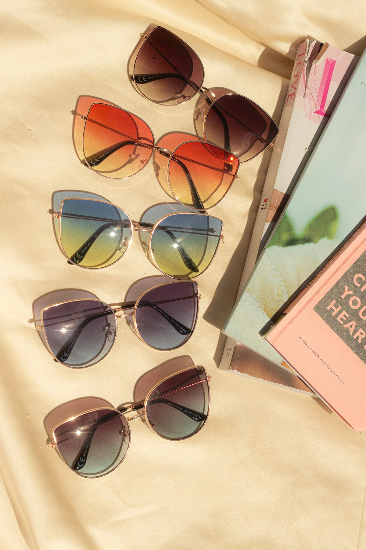 Gradient Tint Butterfly Wire Frame Cat Eye Sunglasses