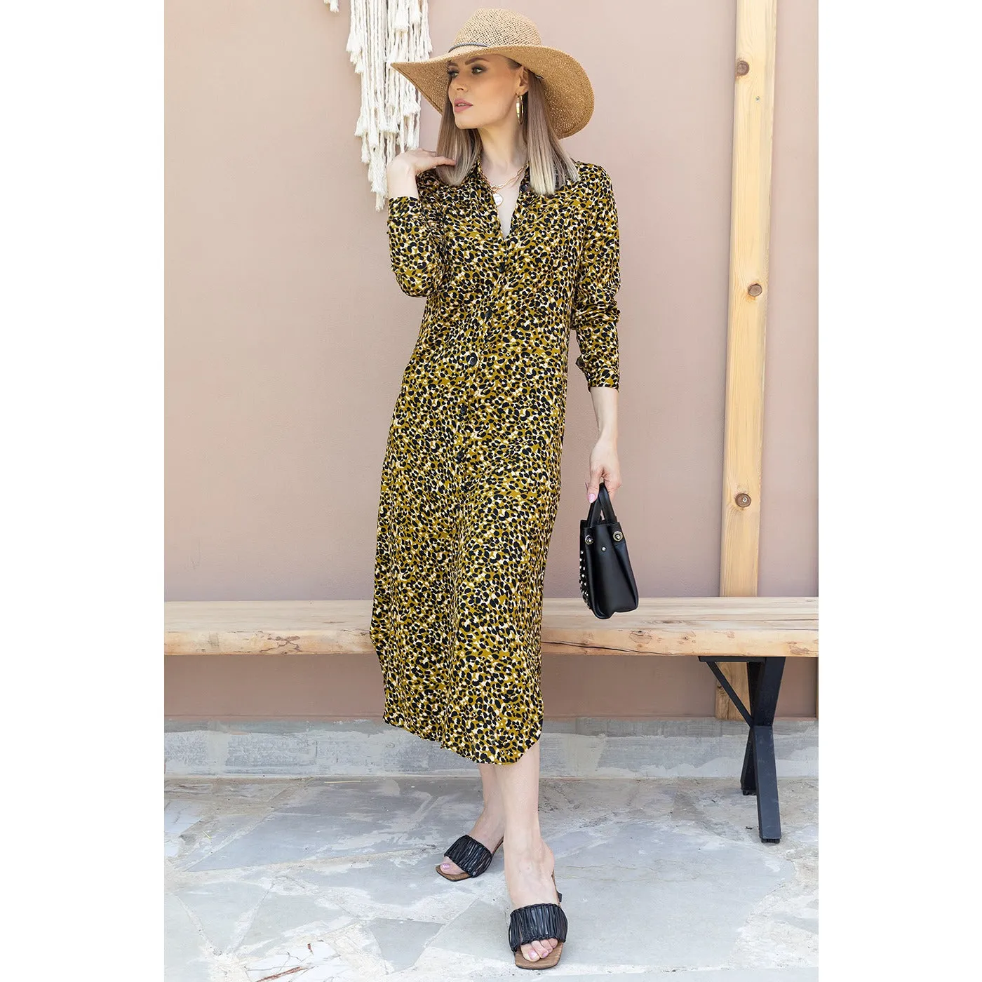 Green Patterned Shirt Dress