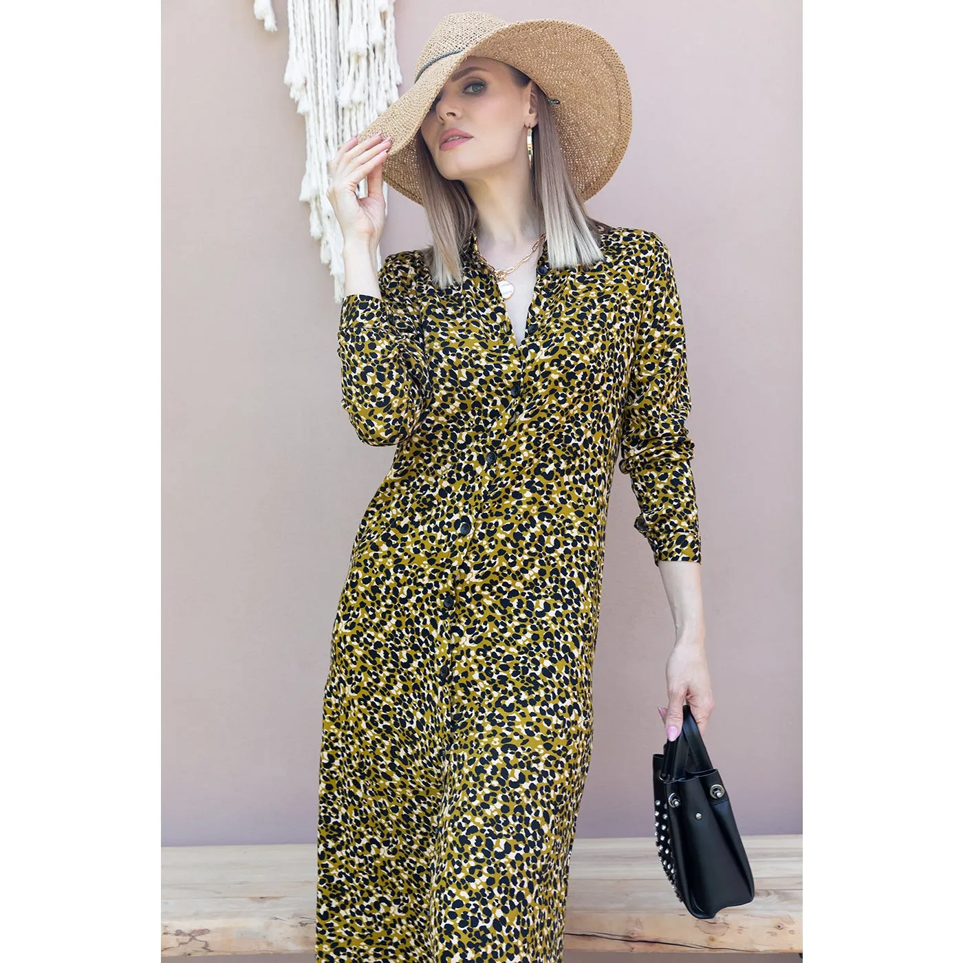 Green Patterned Shirt Dress