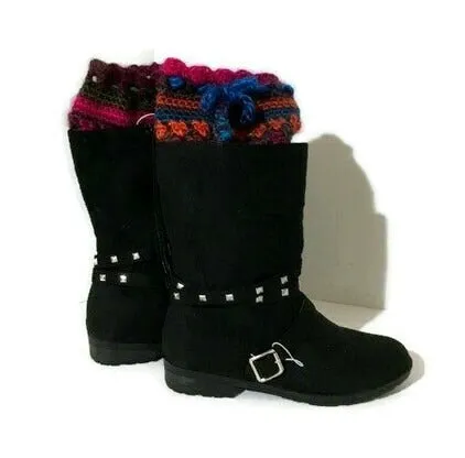 Green, purple, fuchsia pair leg-warmers, crochet , woman size, THE LUSH ORCHID LEG-WARMERS, must-have, holiday gift, boot toppers,