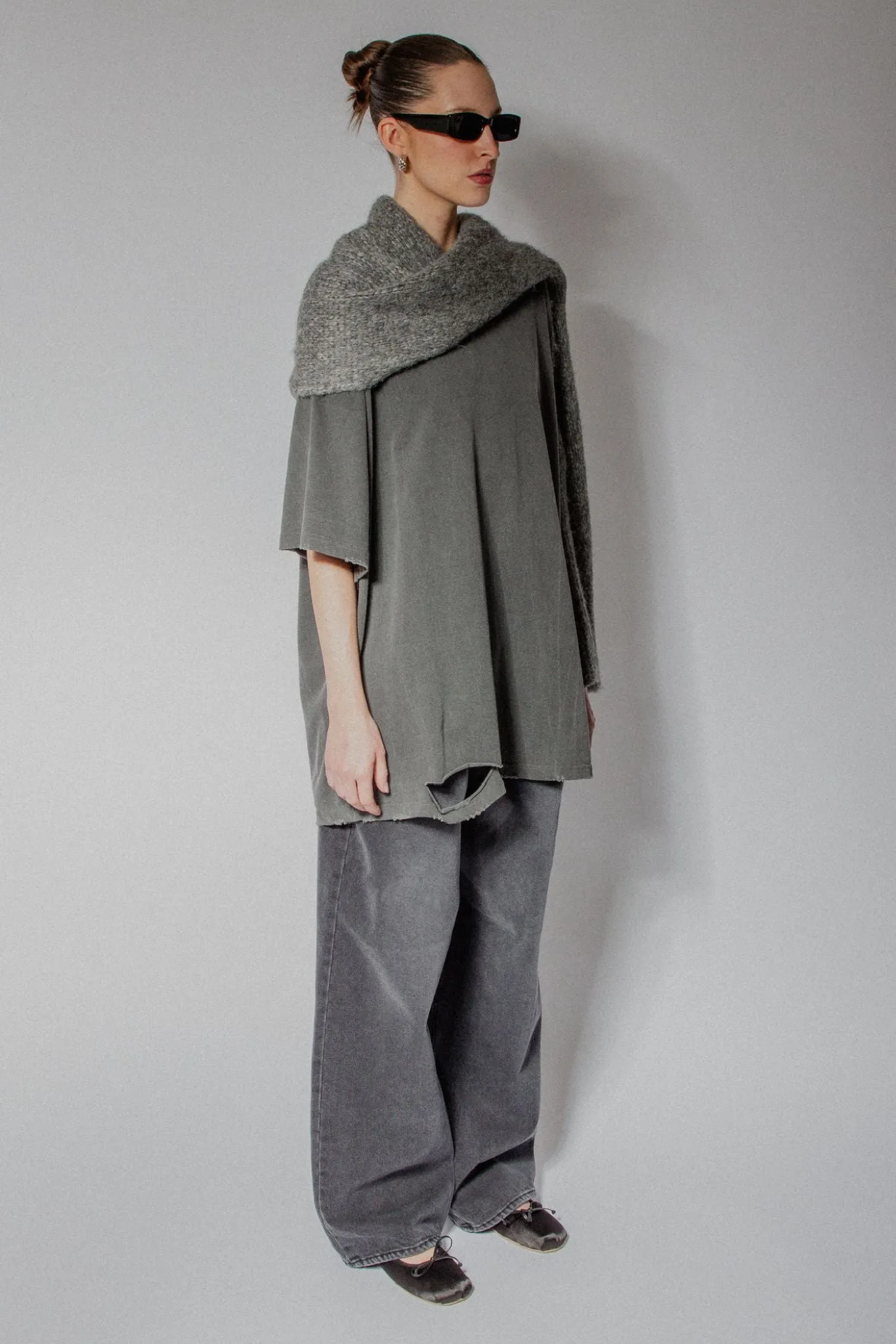 Grey Knit One Arm Scarf