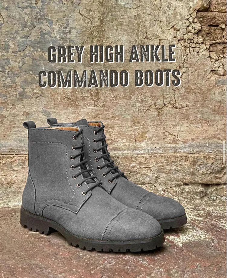Grey Suede High Ankle Commando Boots