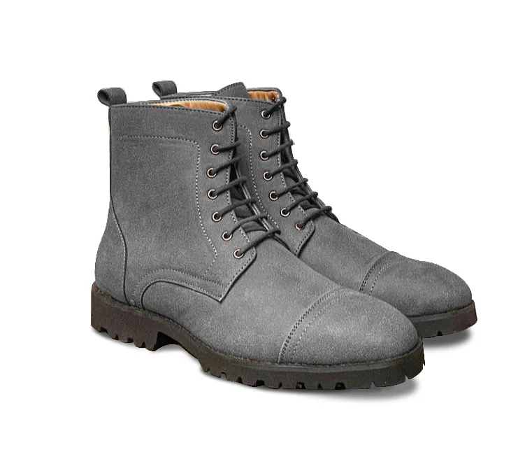 Grey Suede High Ankle Commando Boots