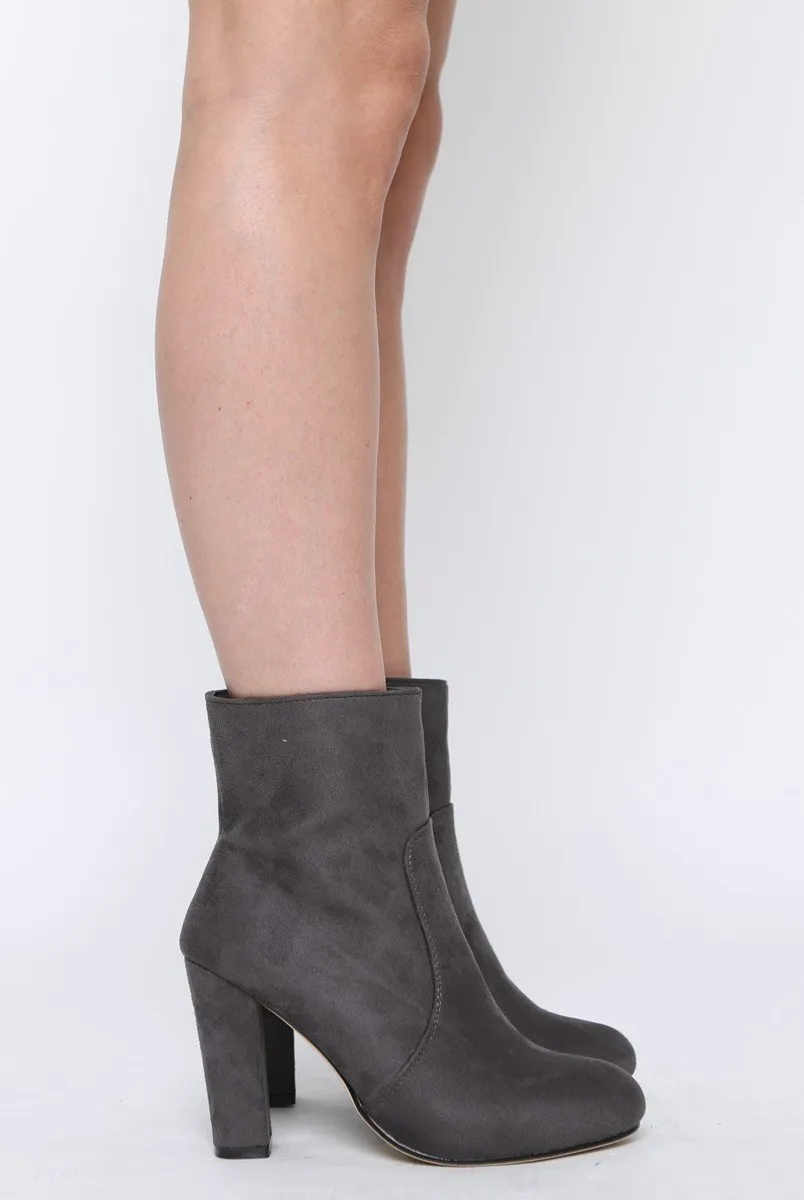 Grey Suede High Ankle Heeled Boots - Dondi
