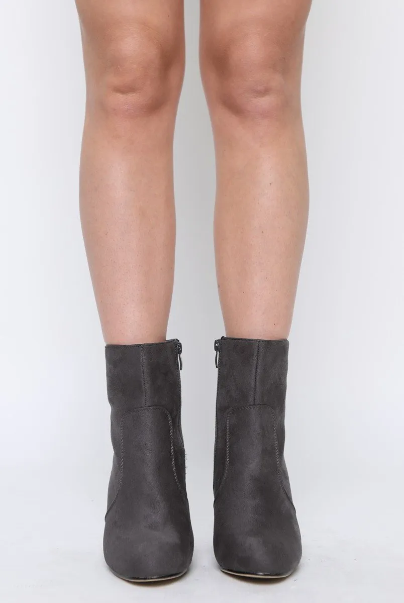 Grey Suede High Ankle Heeled Boots - Dondi