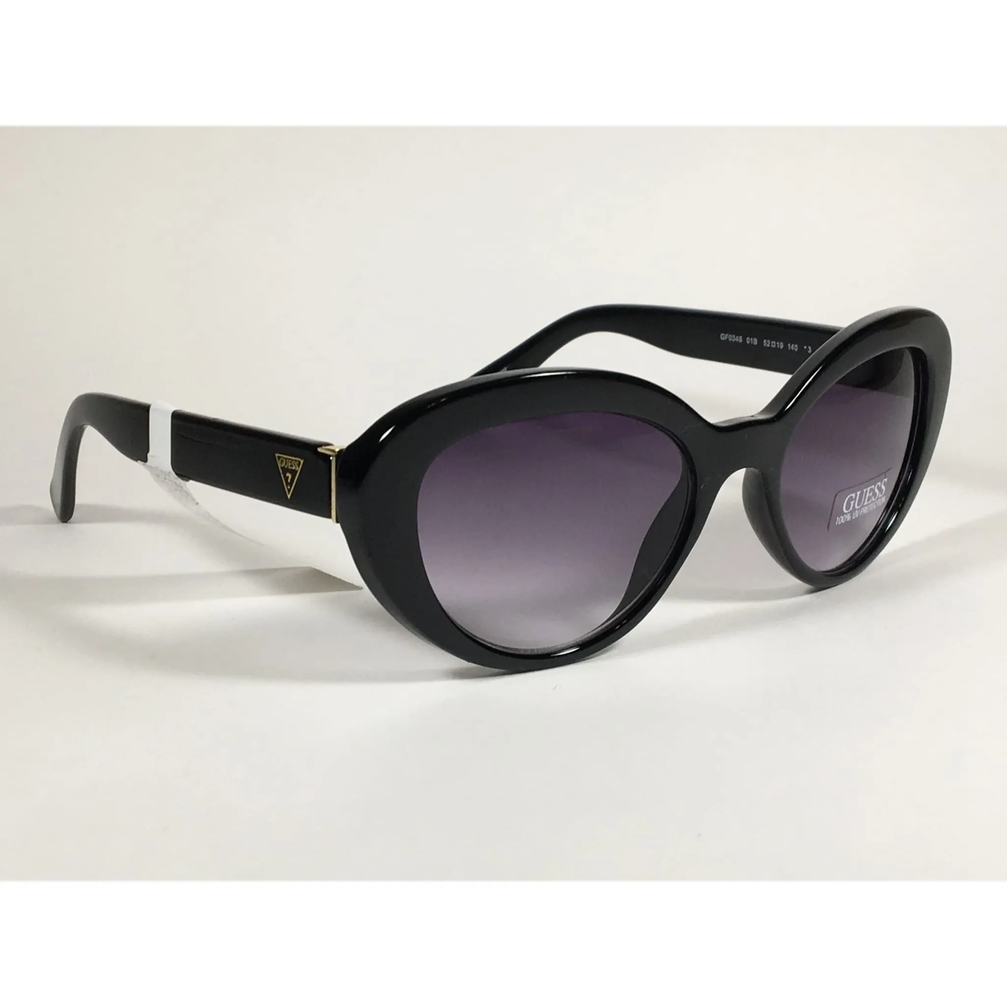 Guess Cat Eye Sunglasses Black Frame Gold Trim Smoke Gray Gradient GF0348 01B