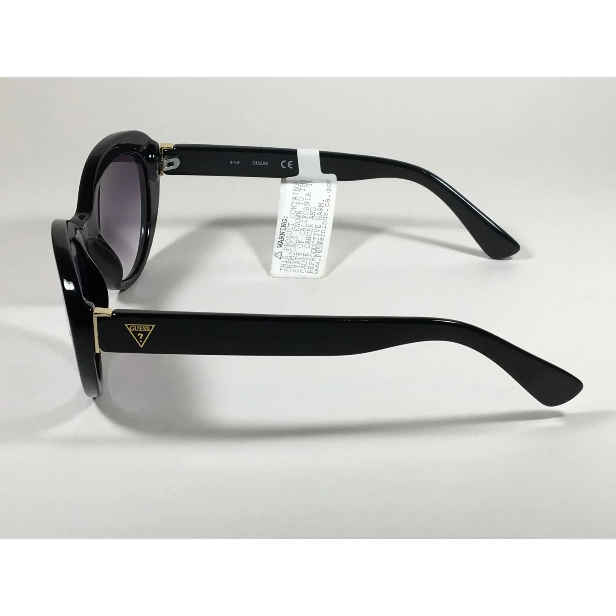 Guess Cat Eye Sunglasses Black Frame Gold Trim Smoke Gray Gradient GF0348 01B