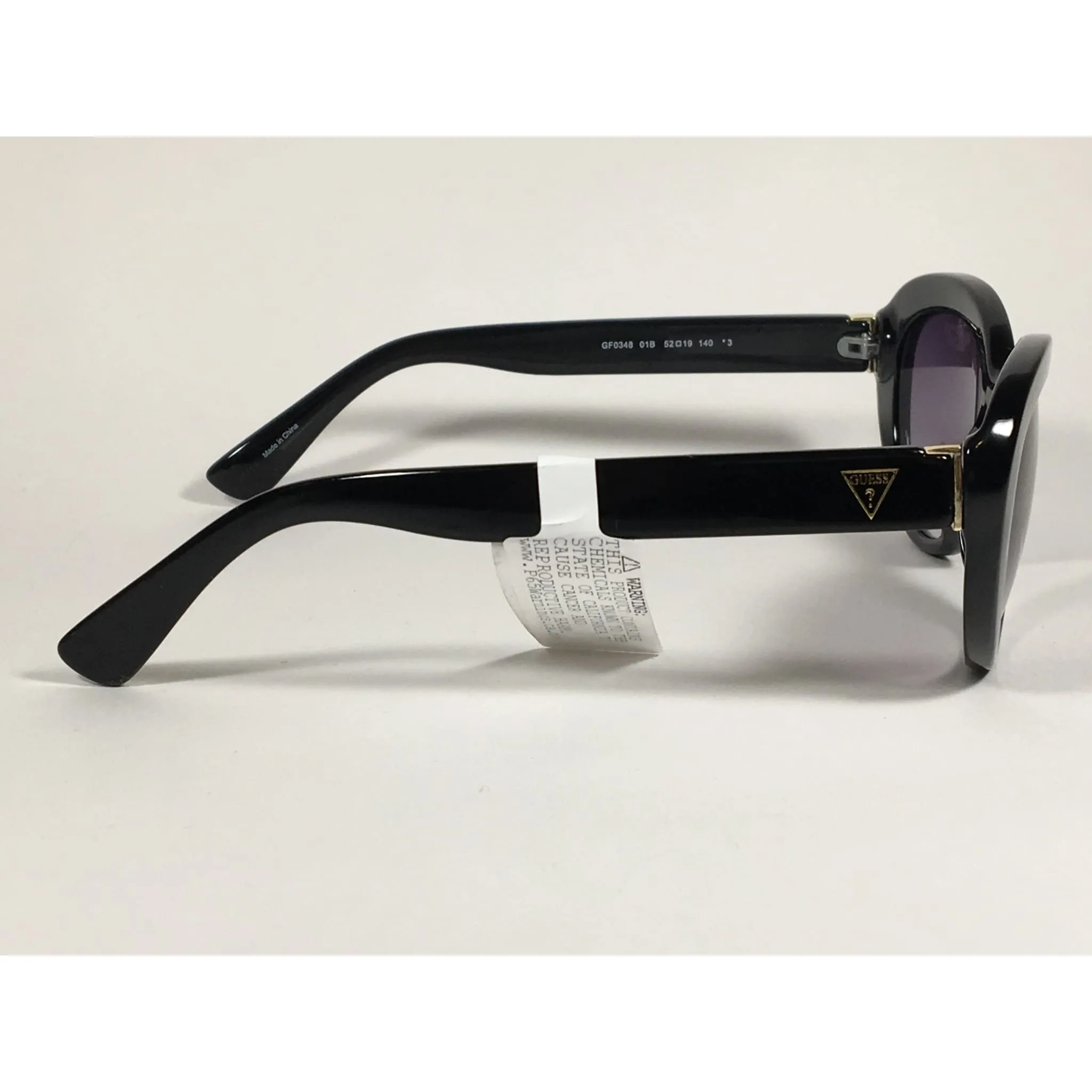 Guess Cat Eye Sunglasses Black Frame Gold Trim Smoke Gray Gradient GF0348 01B