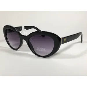 Guess Cat Eye Sunglasses Black Frame Gold Trim Smoke Gray Gradient GF0348 01B
