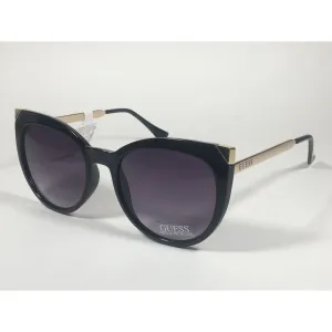 Guess Cat Eye Sunglasses Black Gloss Gold Accent Smoke Gradient Lens GF0359 01B