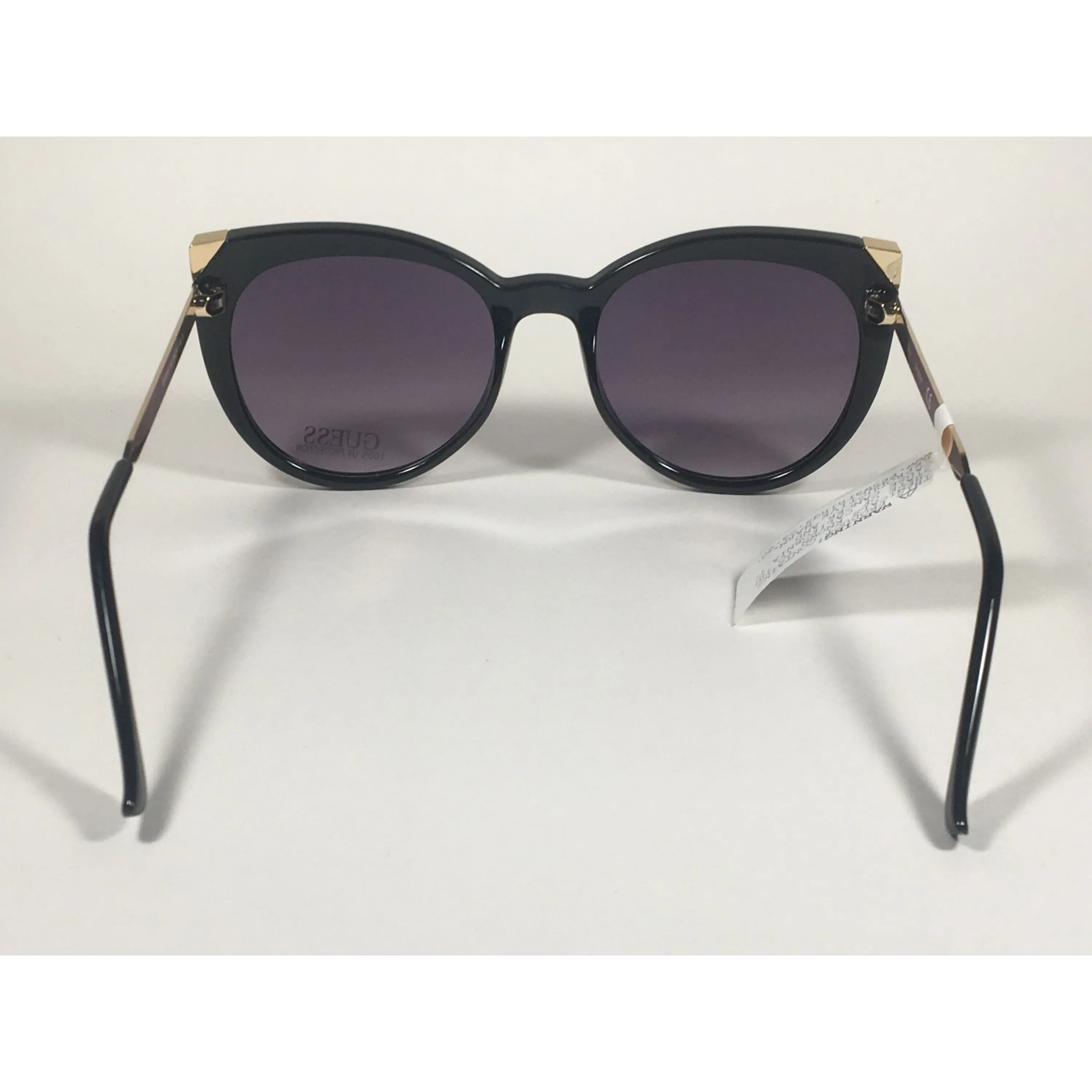 Guess Cat Eye Sunglasses Black Gloss Gold Accent Smoke Gradient Lens GF0359 01B