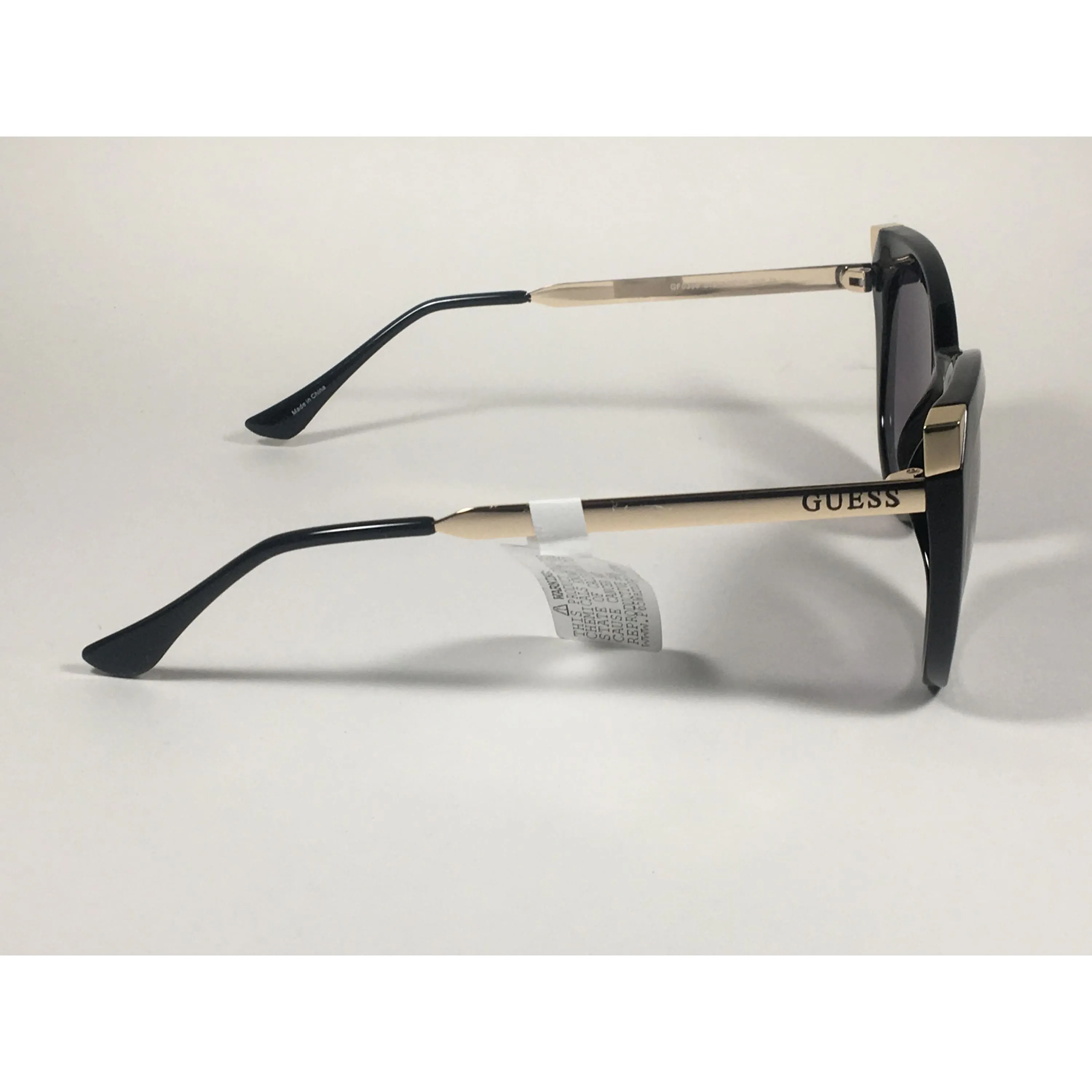 Guess Cat Eye Sunglasses Black Gloss Gold Accent Smoke Gradient Lens GF0359 01B