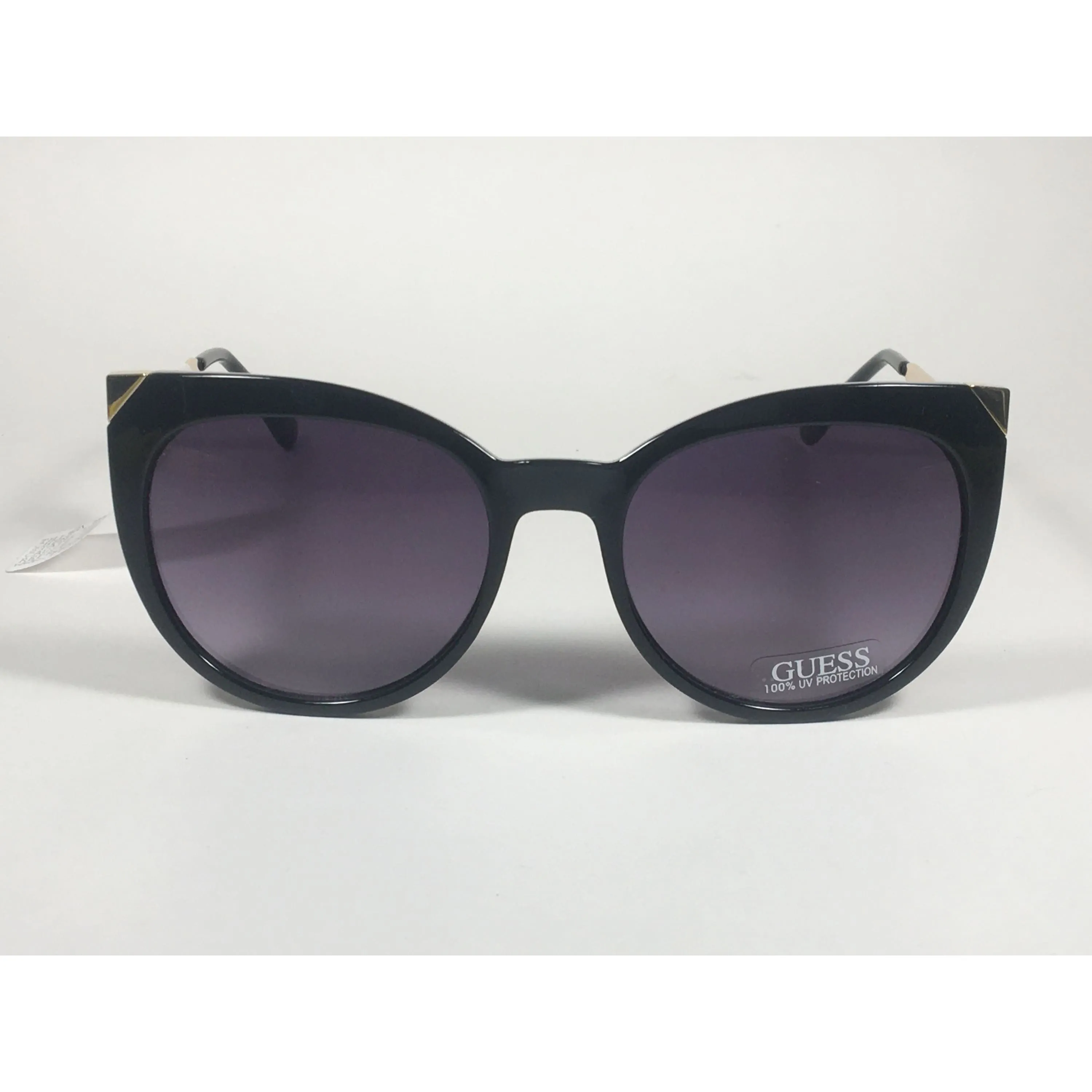 Guess Cat Eye Sunglasses Black Gloss Gold Accent Smoke Gradient Lens GF0359 01B